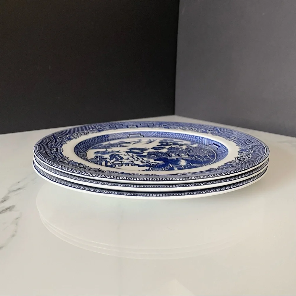 SET of 3 Blue Willow Dinner Plates - Johnson Brothers